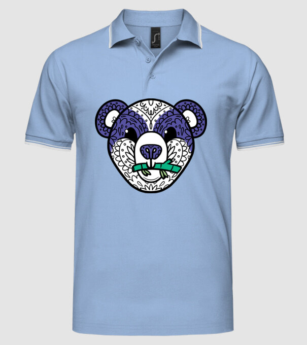 Mandala Panda model albastru deschis pe tricou