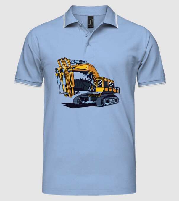Excavator model albastru deschis pe tricou