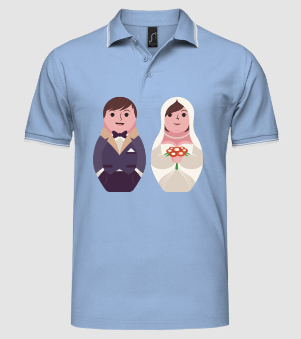 Matrioșka Căsătorie model albastru deschis pe tricou