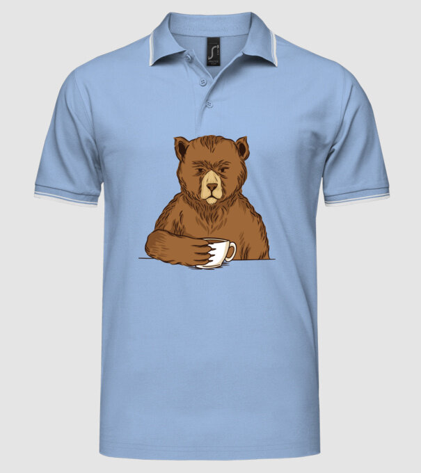Urs cu cafea model albastru deschis pe tricou