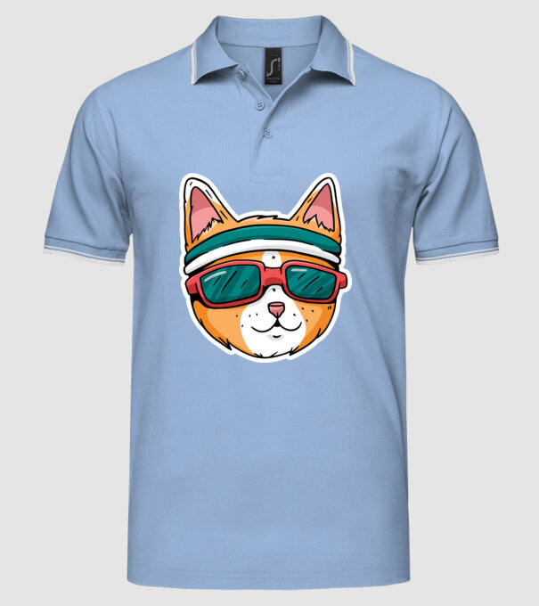 Pisică Cool model albastru deschis pe tricou