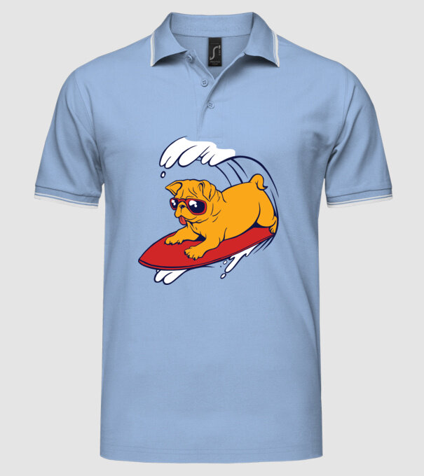 Mops Surf model albastru deschis pe tricou