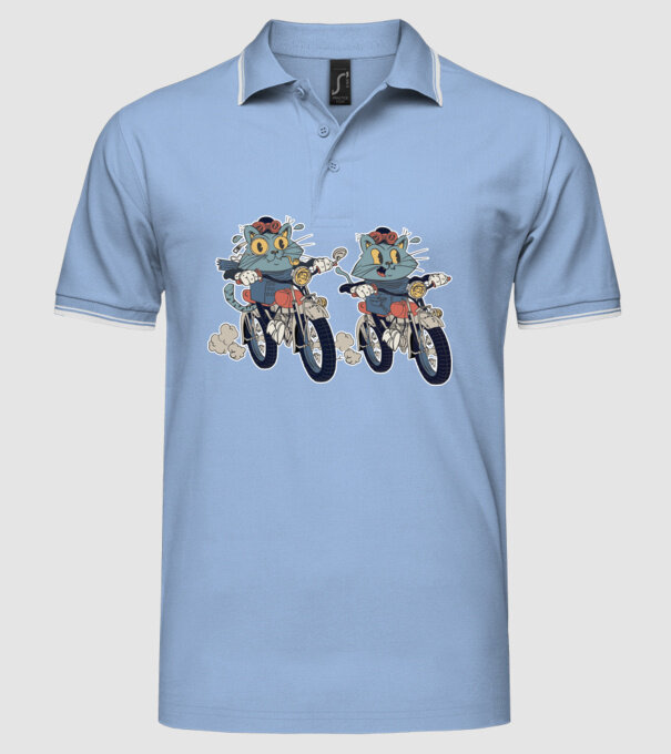 Pisicuțe motocicliste model albastru deschis pe tricou