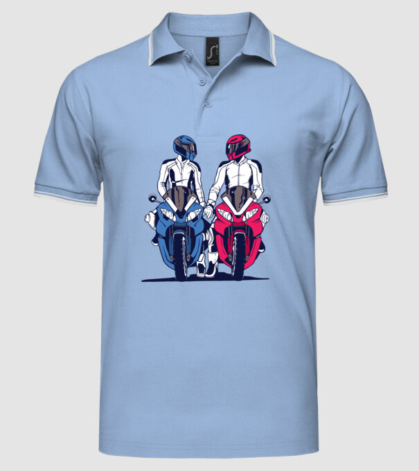 Cuplu de motocicliști model albastru deschis pe tricou