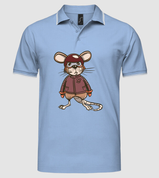 Șobolan motociclist model albastru deschis pe tricou