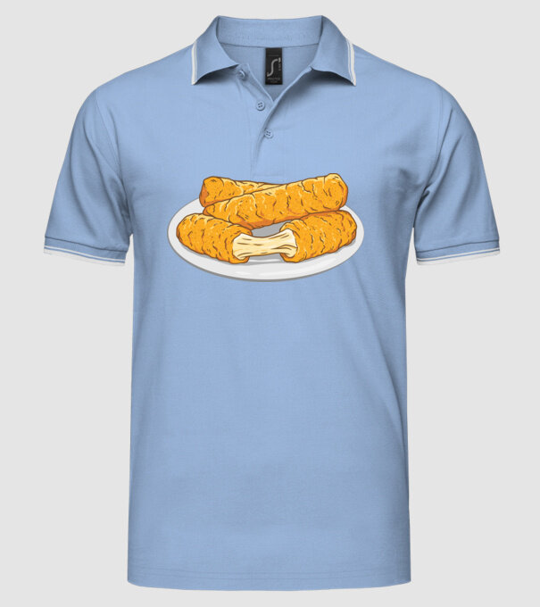 Fâșii de mozarella model albastru deschis pe tricou