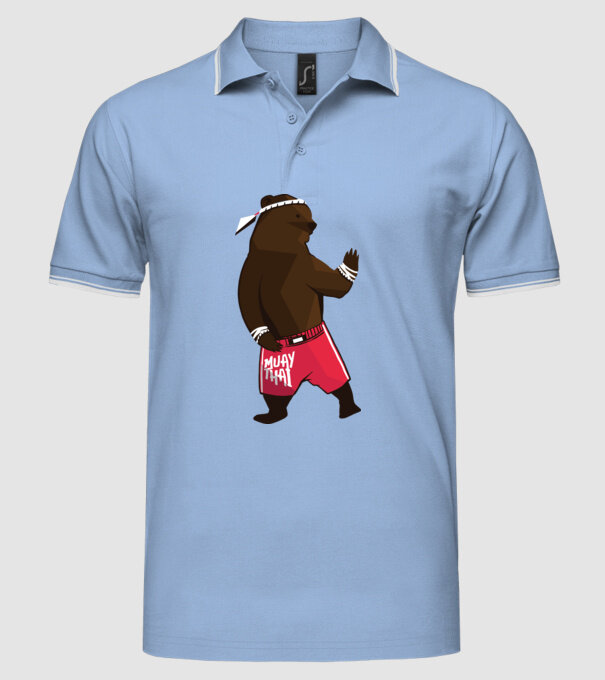 Urs Muay Thai model albastru deschis pe tricou