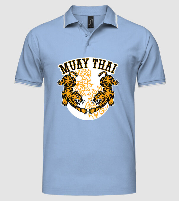 Tigri Muay Thai model albastru deschis pe tricou