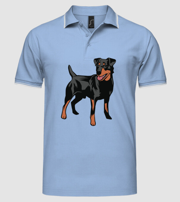 Câine de vânătoare german Terrier model albastru deschis pe tricou