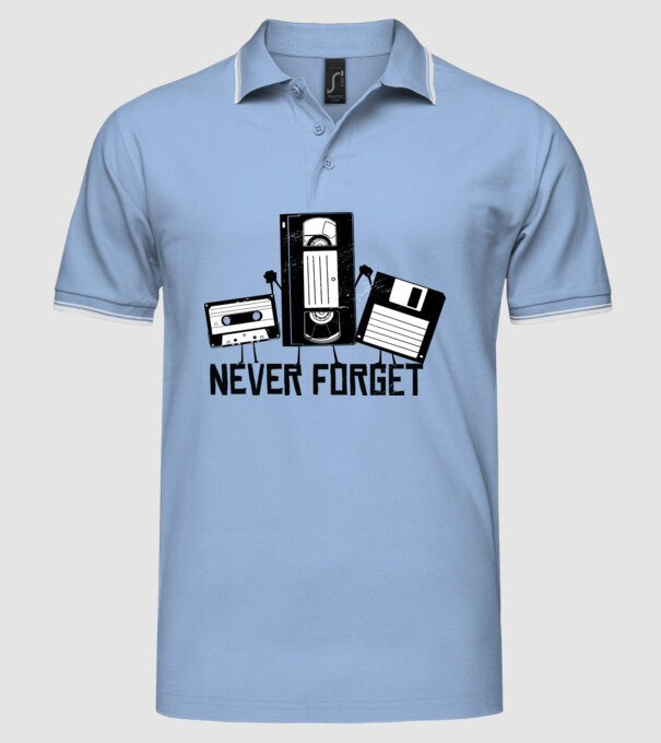 Never Forget model albastru deschis pe tricou