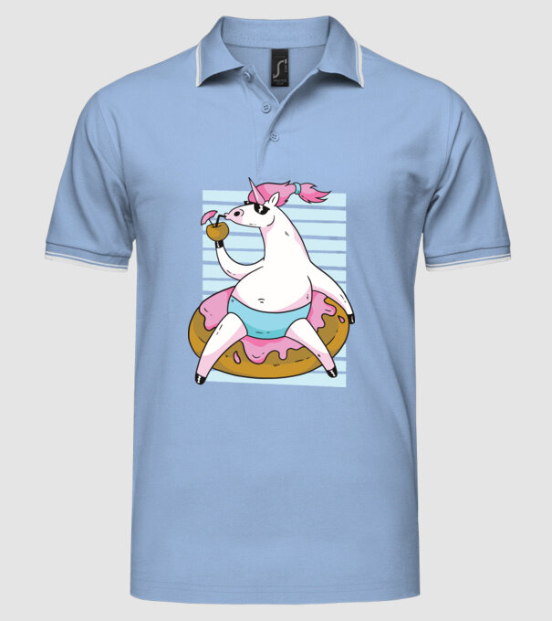 Unicorn în vacanță model albastru deschis pe tricou