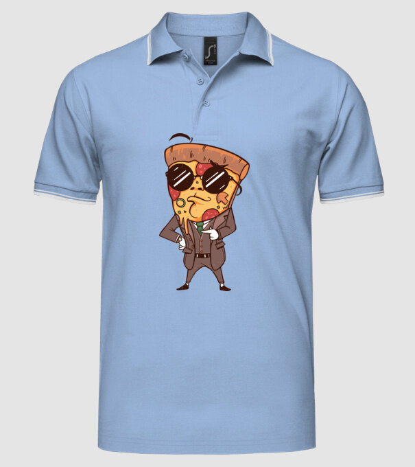 Agent de pizza în Costum model albastru deschis pe tricou