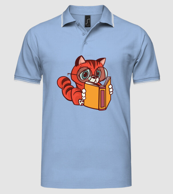 Pisică cititoare model albastru deschis pe tricou