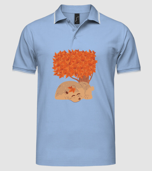 Urs de toamnă model albastru deschis pe tricou
