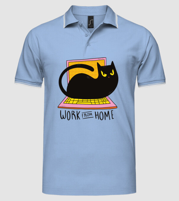 Home offfice cu pisică model albastru deschis pe tricou