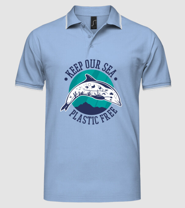 Să protejăm apele de plastic model albastru deschis pe tricou