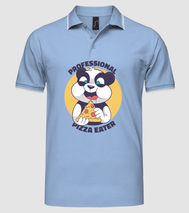 Panda Pizza model albastru deschis pe tricou