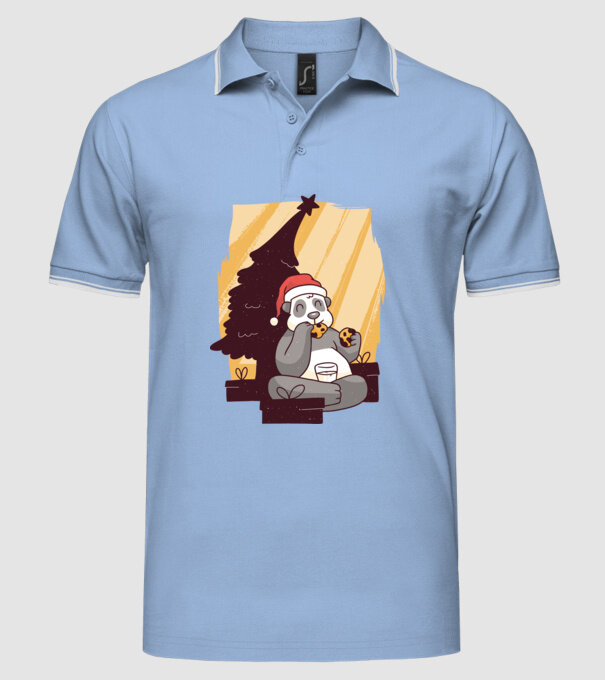 Panda mâncând prăjituri tricou Crăciun model albastru deschis pe tricou
