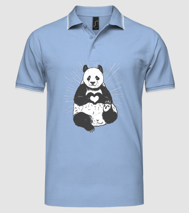 Inimă panda model albastru deschis pe tricou
