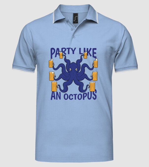 Party Like An Octopus model albastru deschis pe tricou