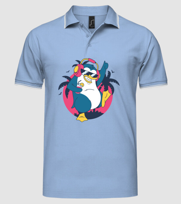 Pinguin de Petrecere model albastru deschis pe tricou