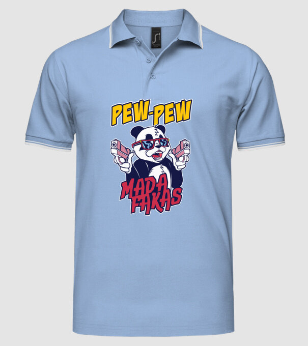 Pew Pew Pew Madafakas Panda model albastru deschis pe tricou