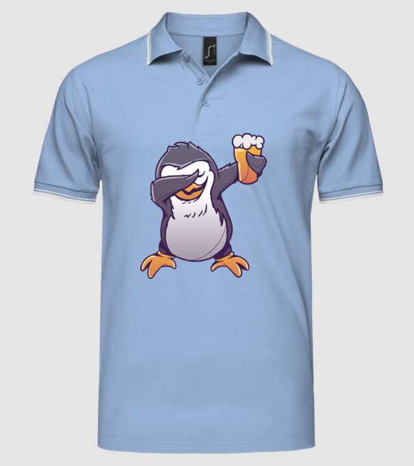 Pinguin cu Bere DAB model albastru deschis pe tricou