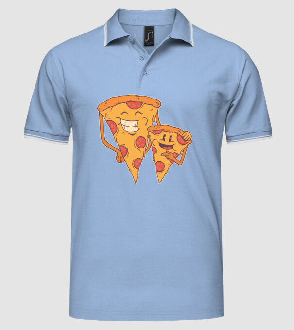 Familie Pizza model albastru deschis pe tricou