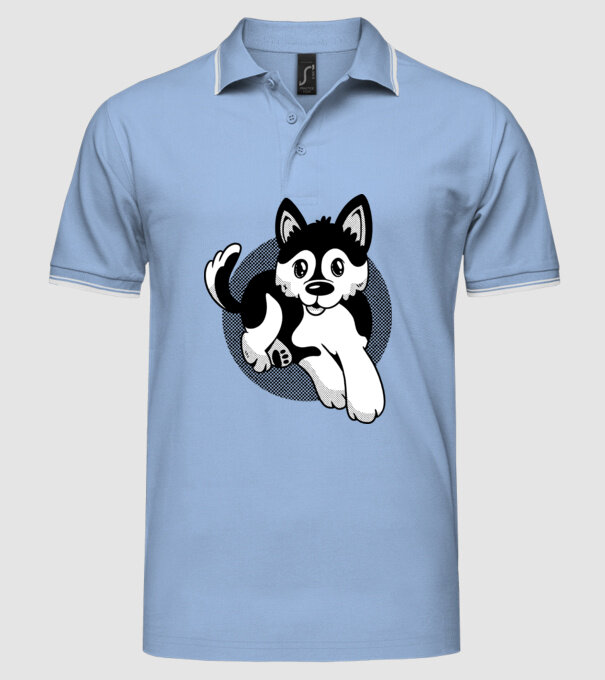 Câine Pomsky model albastru deschis pe tricou