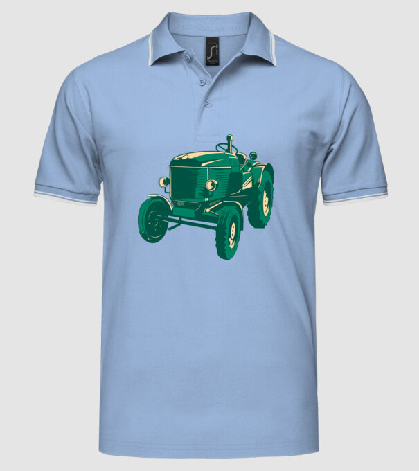 Tractor vechi model albastru deschis pe tricou