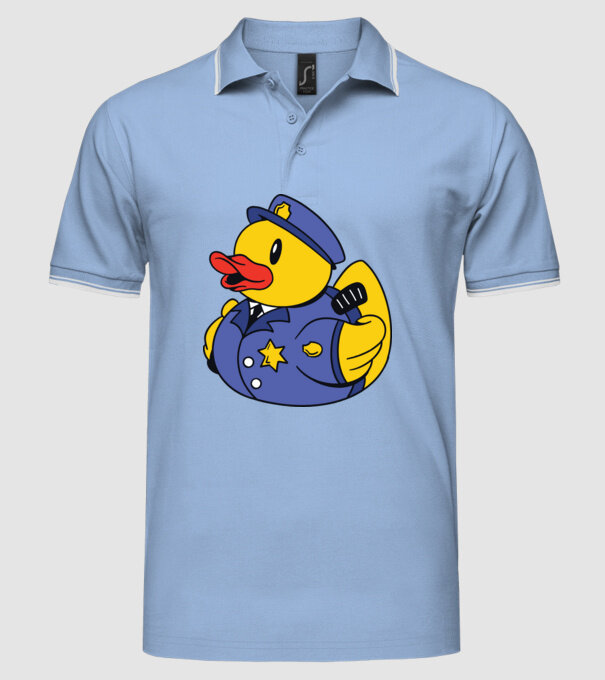 Rățușcă de cauciuc Polițist model albastru deschis pe tricou