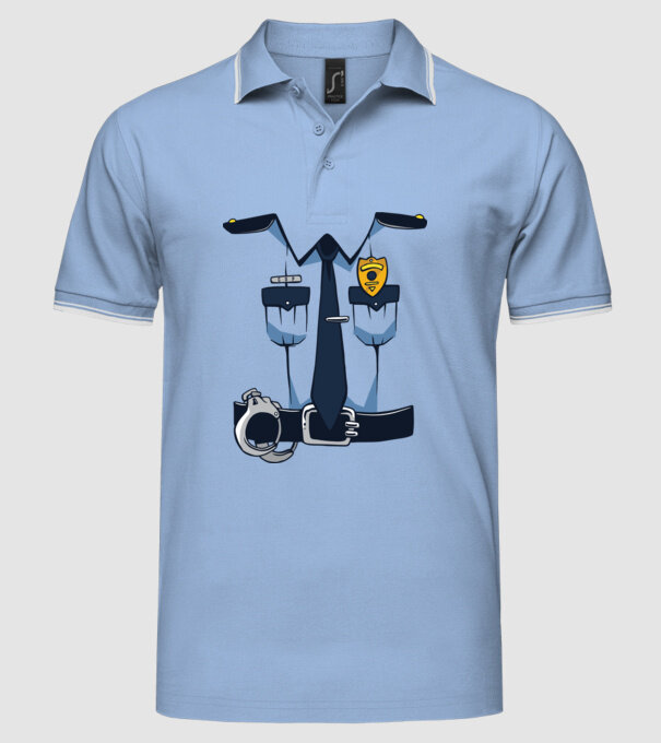Costum de polițist pentru Halloween model albastru deschis pe tricou