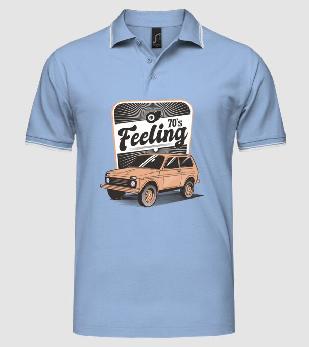 Mașină Retro anii 70 Lada Niva model albastru deschis pe tricou