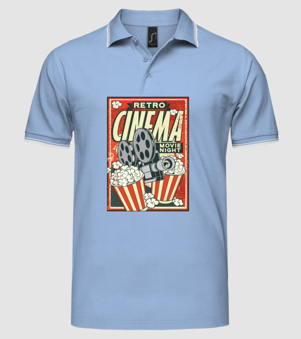 Afiș cinema retro model albastru deschis pe tricou