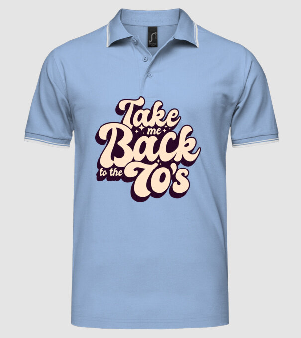 'Retro - Take me back to the 70''s' model albastru deschis pe tricou