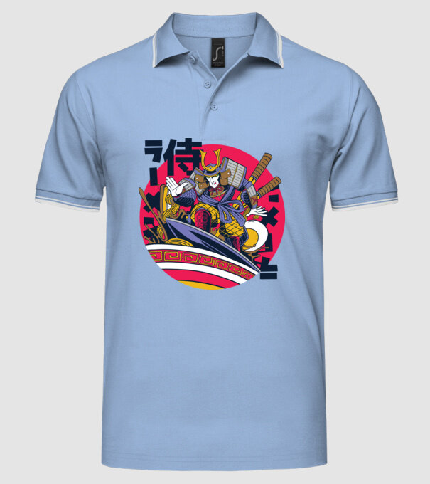 Samurai Ramen Surf model albastru deschis pe tricou
