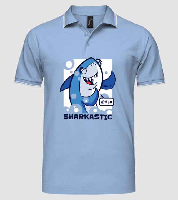 Sharkastic - Rechinul sarcastic model albastru deschis pe tricou