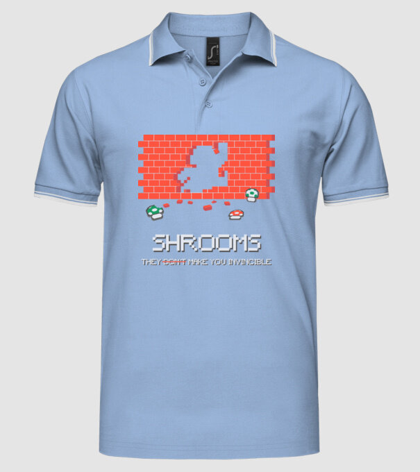 Shrooms - They make you invincible Mario model albastru deschis pe tricou