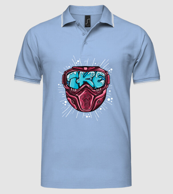 Schi, mască model albastru deschis pe tricou