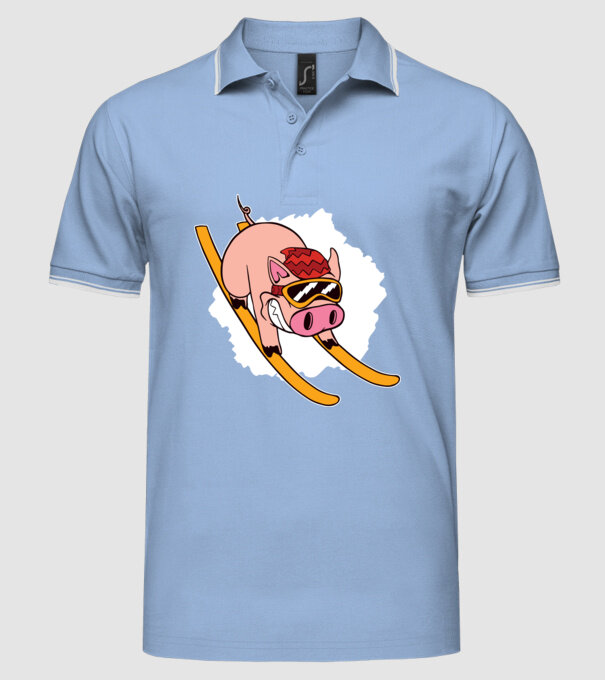 Porcușor schior model albastru deschis pe tricou