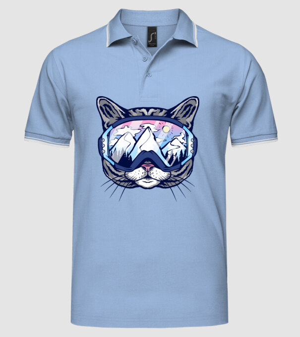 Pisică schior model albastru deschis pe tricou
