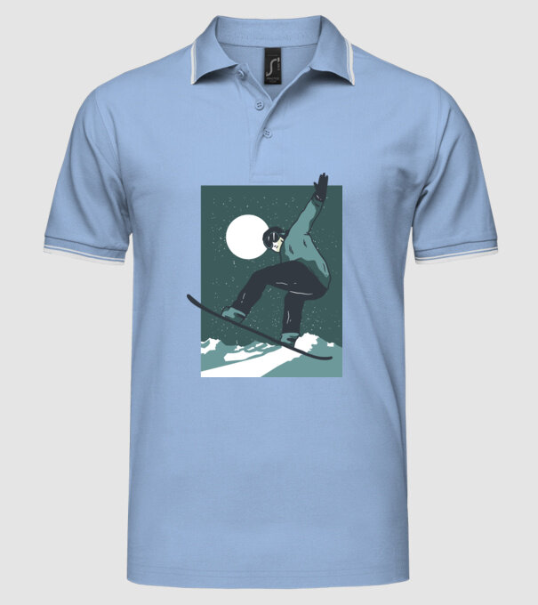 Săritură Snowboard model albastru deschis pe tricou