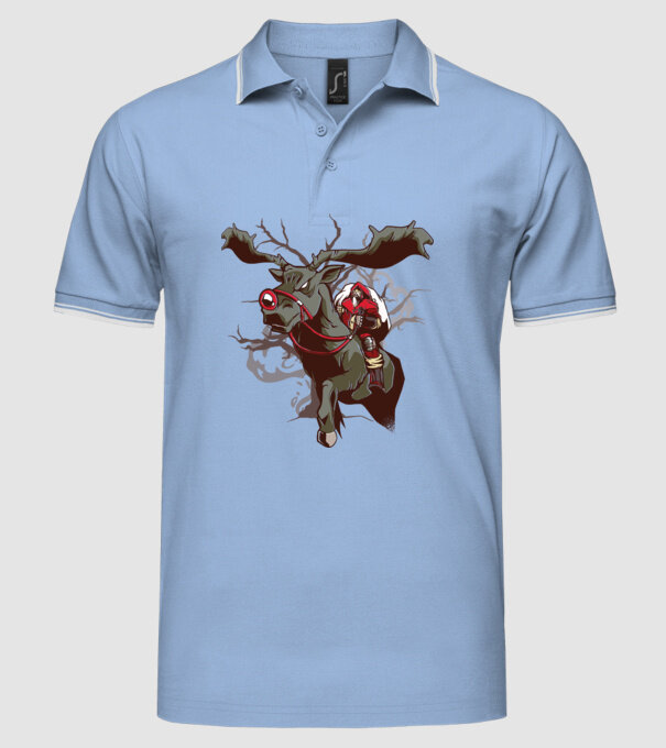 Cavaler Moș Crăciun pe ren model albastru deschis pe tricou
