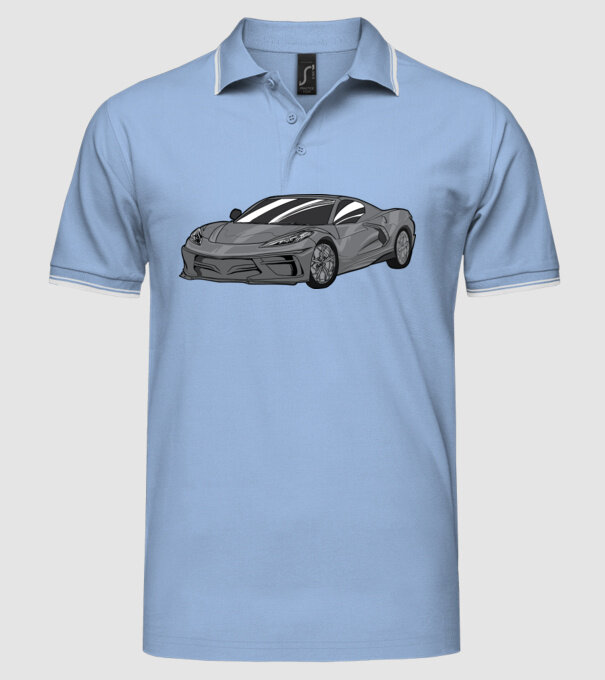 Mașină sport model albastru deschis pe tricou
