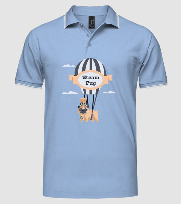 Steampug - mops model albastru deschis pe tricou