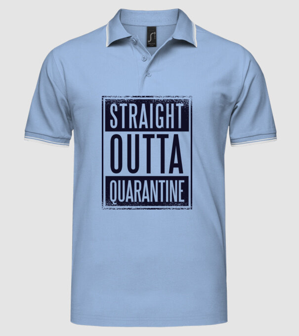 Straight outta quarantine model albastru deschis pe tricou