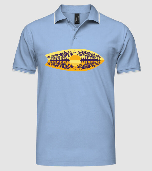 Surfboard model albastru deschis pe tricou