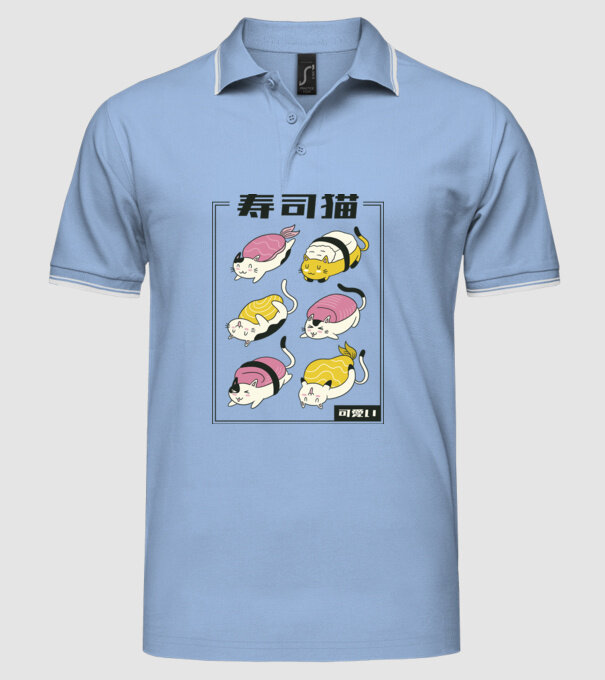 Pisicuțe Sushi model albastru deschis pe tricou