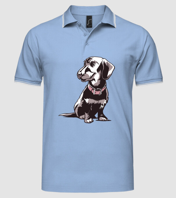 Teckel cu părul sârmos model albastru deschis pe tricou