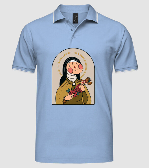 Sfânta Tereza model albastru deschis pe tricou